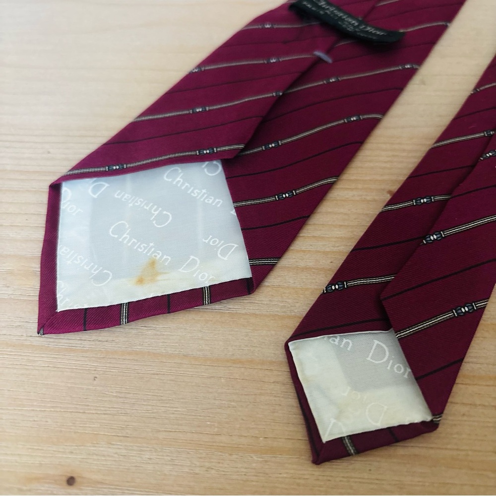 Christian Dior Vintage Mens Burgundy Striped Designer Luxury Tie - Picture 4 of 6